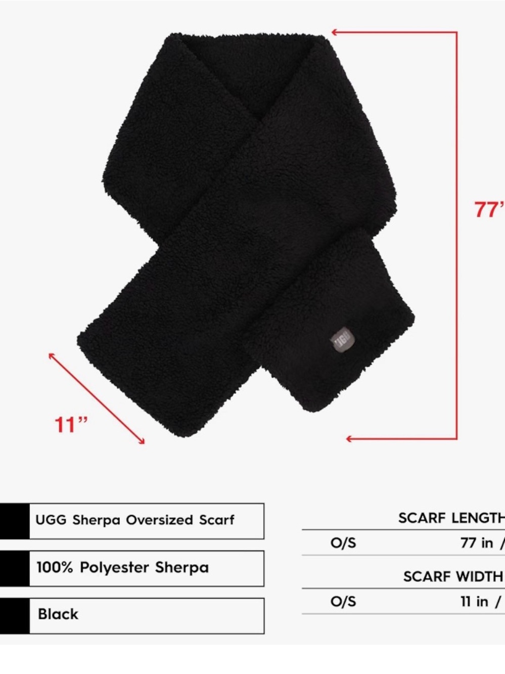 UGG Women Black Sherpa Scarf - Picture 2 of 8